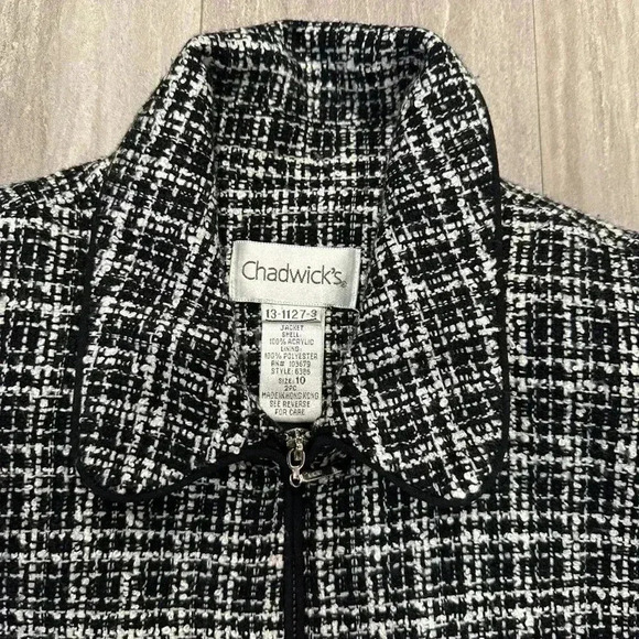 Vintage Black and White Tweed Jacket - Size 10/L by Chadwicks - Picture 2 of 6